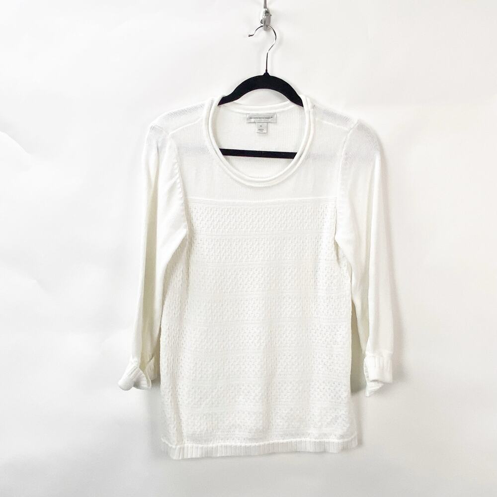 Christopher & Banks Medium Womens White Knit  Roll Sleeve Pullover Sweater
